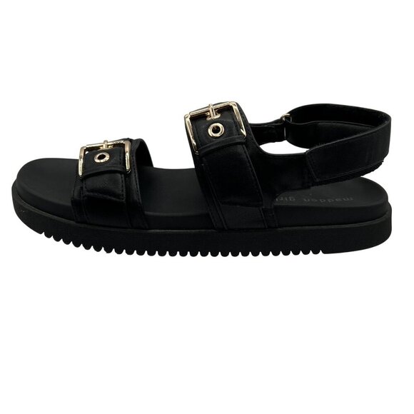 Madden Girl 9.5 Black Sprintt Sandals Gold Buckle Chunky Comfort Footbed Witchy - Picture 5 of 11